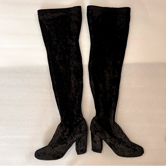Carlos Santana Shoes - Carlos Santana Black Velvet Rumor Over the Knee Boot Thigh High Size 9